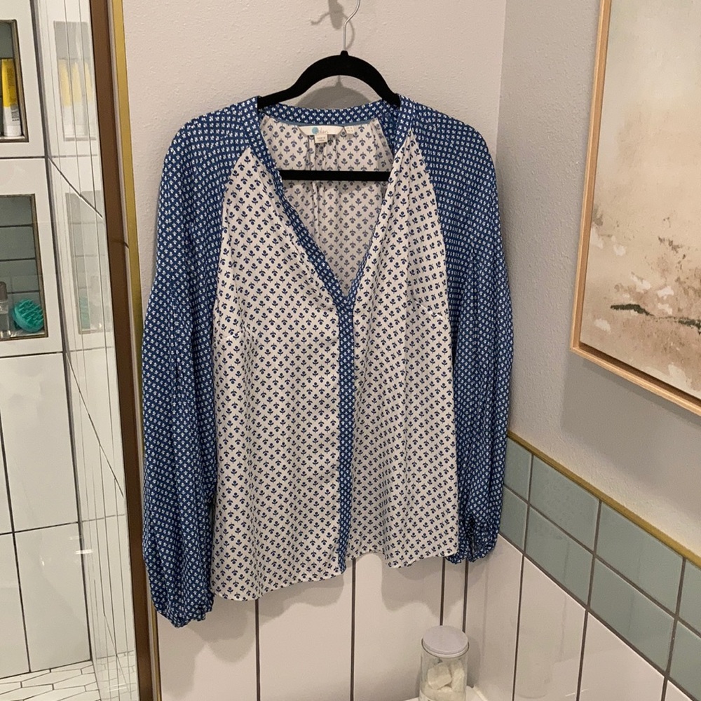 Boden balloon sleeve blue print top - 12